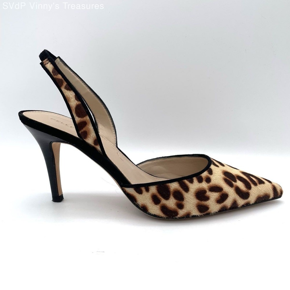 Pelle Moda Leopard Calf Hair Slingback Pumps Women's 8M Pointed Stiletto Heels